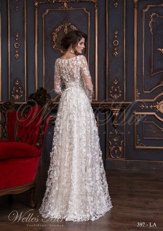 Rochia de mireasa transparenta de design floral cu mâneci transparente si flori-3